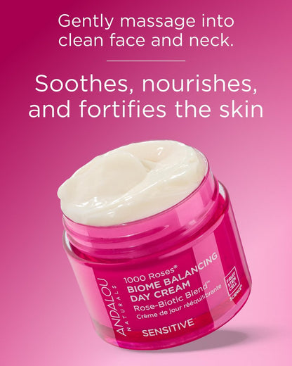 Andalou Naturals 1000 Roses Skin Biome Balancing Day Cream - Lightweight Face Moisturizer with Alpine Rose Stem Cells & Postbiotics for Sensitive Skin, 1.7 oz Avelisse