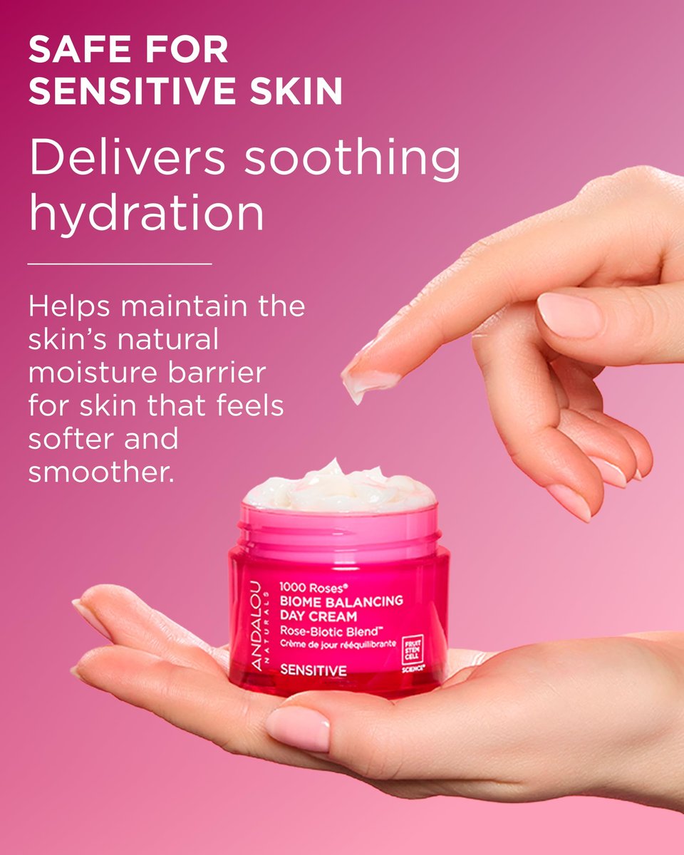 Andalou Naturals 1000 Roses Skin Biome Balancing Day Cream - Lightweight Face Moisturizer with Alpine Rose Stem Cells & Postbiotics for Sensitive Skin, 1.7 oz Avelisse