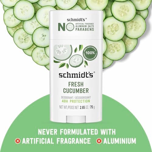 Schmidt's Aluminum-Free Vegan Deodorant Fresh Cucumber - Natural 24 Hour Odor Protection for Women and Men, 2.65 oz Avelisse