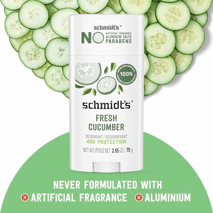 Schmidt's Aluminum-Free Vegan Deodorant Fresh Cucumber - Natural 24 Hour Odor Protection for Women and Men, 2.65 oz Avelisse