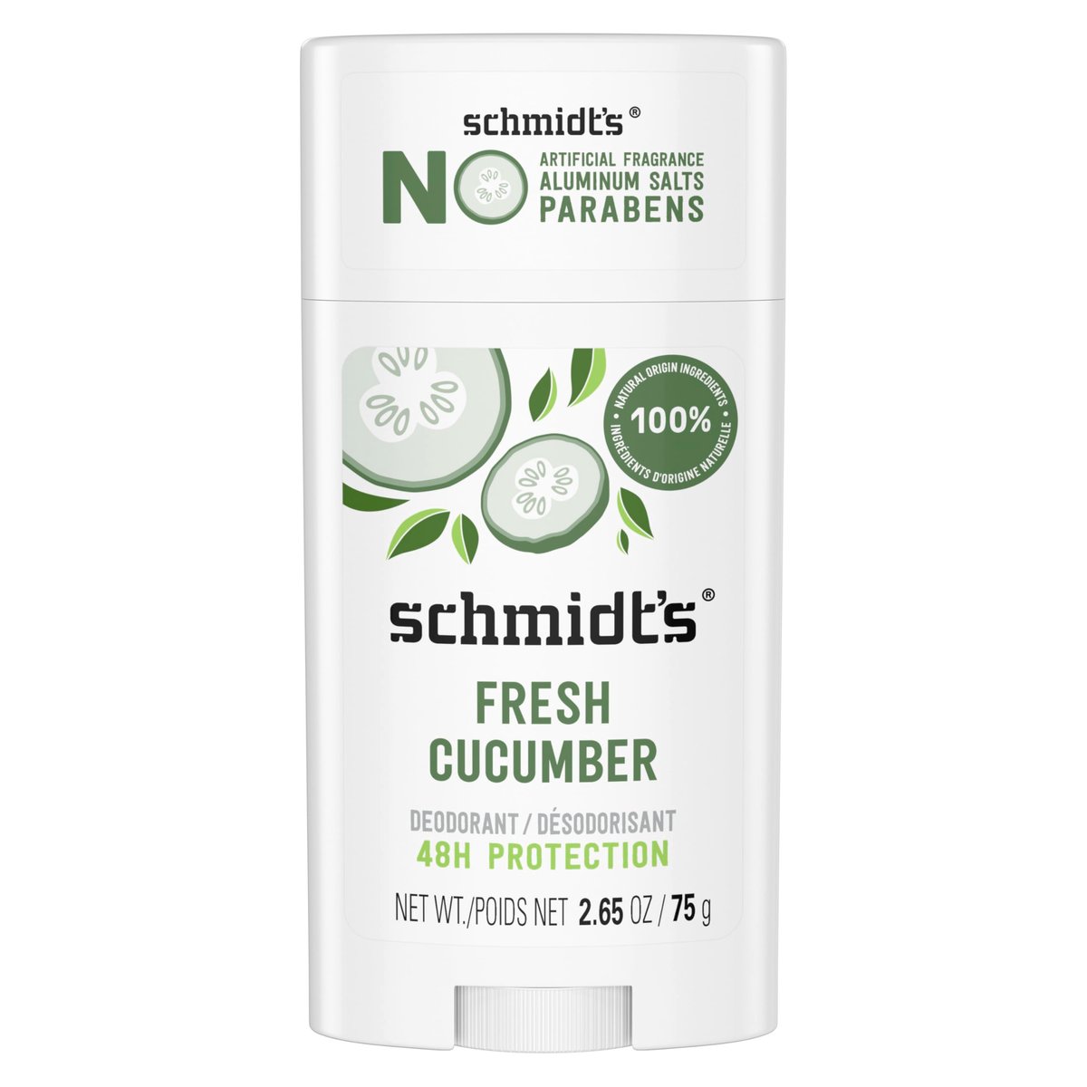 Schmidt's Aluminum-Free Vegan Deodorant Fresh Cucumber - Natural 24 Hour Odor Protection for Women and Men, 2.65 oz Avelisse
