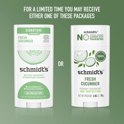 Schmidt's Aluminum-Free Vegan Deodorant Fresh Cucumber - Natural 24 Hour Odor Protection for Women and Men, 2.65 oz Avelisse
