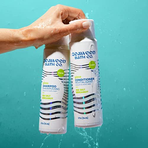 Seaweed Bath Co. Gloss Shampoo - Sea Salt Bergamot Scent, 12 oz - Sustainably Harvested Seaweed, Awapuhi & Lactic Acid for All Hair Types Avelisse