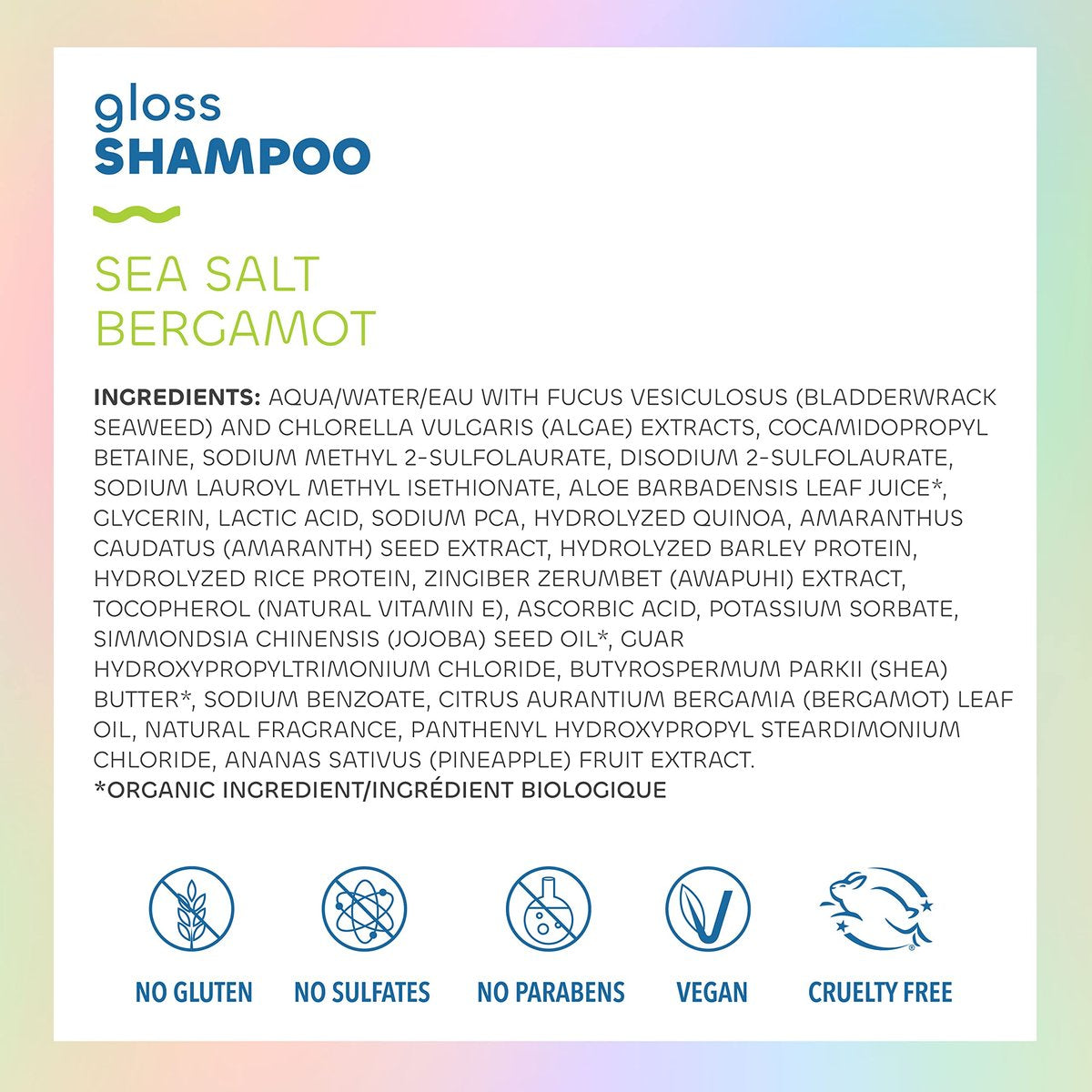 Seaweed Bath Co. Gloss Shampoo - Sea Salt Bergamot Scent, 12 oz - Sustainably Harvested Seaweed, Awapuhi & Lactic Acid for All Hair Types Avelisse