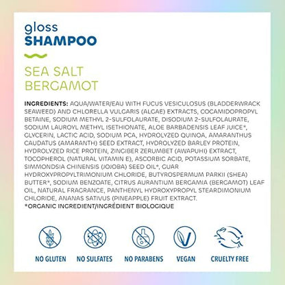 Seaweed Bath Co. Gloss Shampoo - Sea Salt Bergamot Scent, 12 oz - Sustainably Harvested Seaweed, Awapuhi & Lactic Acid for All Hair Types Avelisse