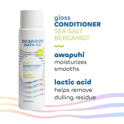 Seaweed Bath Co. Gloss Conditioner - Sea Salt Bergamot Scent, 12 oz - Sustainably Harvested Seaweed & Awapuhi for All Hair Types Avelisse