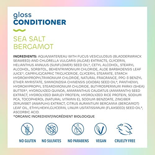 Seaweed Bath Co. Gloss Conditioner - Sea Salt Bergamot Scent, 12 oz - Sustainably Harvested Seaweed & Awapuhi for All Hair Types Avelisse