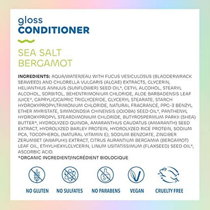 Seaweed Bath Co. Gloss Conditioner - Sea Salt Bergamot Scent, 12 oz - Sustainably Harvested Seaweed & Awapuhi for All Hair Types Avelisse
