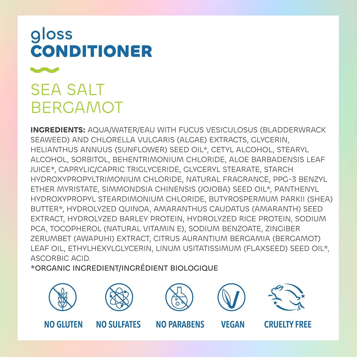 Seaweed Bath Co. Gloss Conditioner - Sea Salt Bergamot Scent, 12 oz - Sustainably Harvested Seaweed & Awapuhi for All Hair Types Avelisse