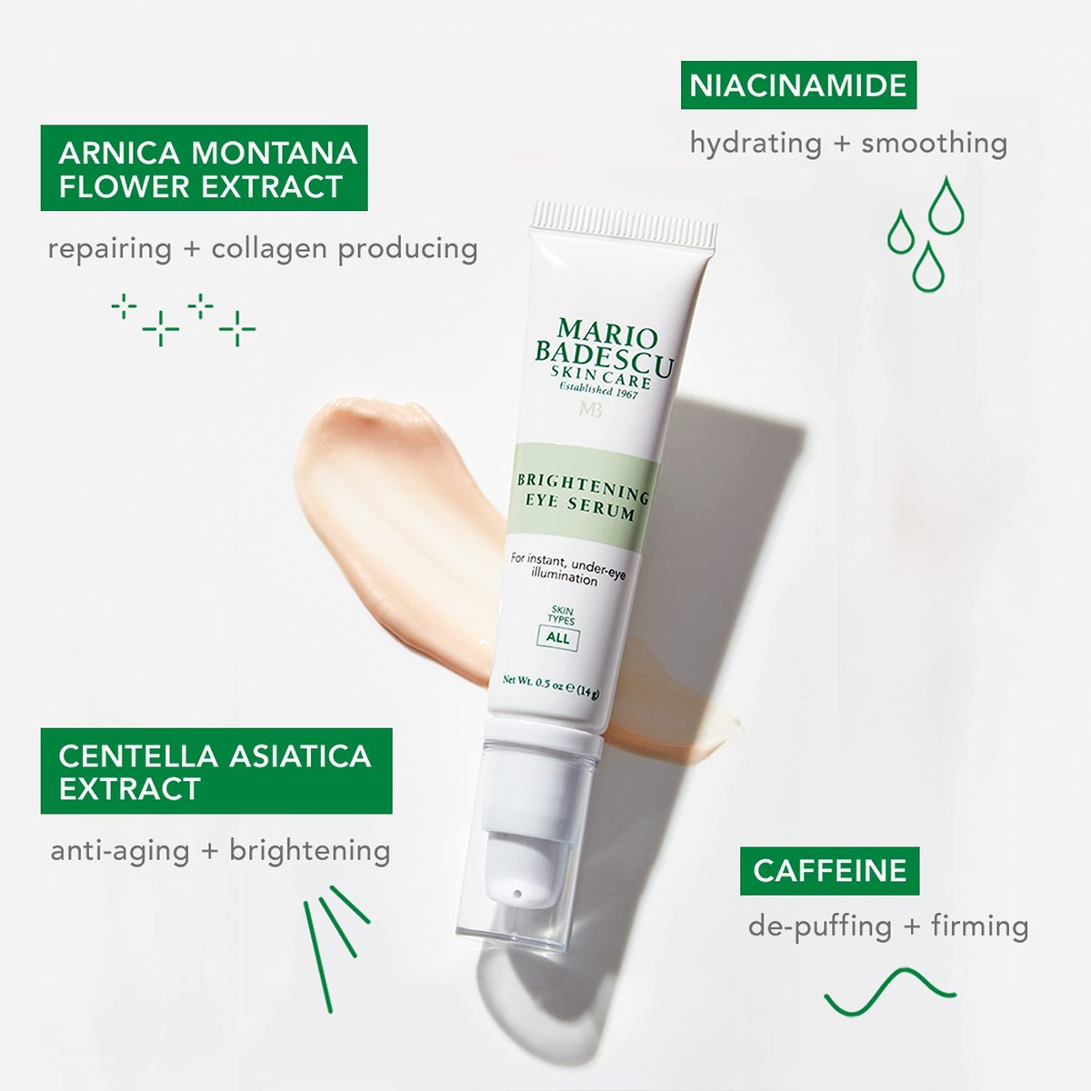 Mario Badescu Brightening & Revitalizing Under Eye Serum – Anti-Aging, Hydrating, Reduces Fine Lines & Dark Circles with Caffeine and Squalane, 0.5 oz Avelisse