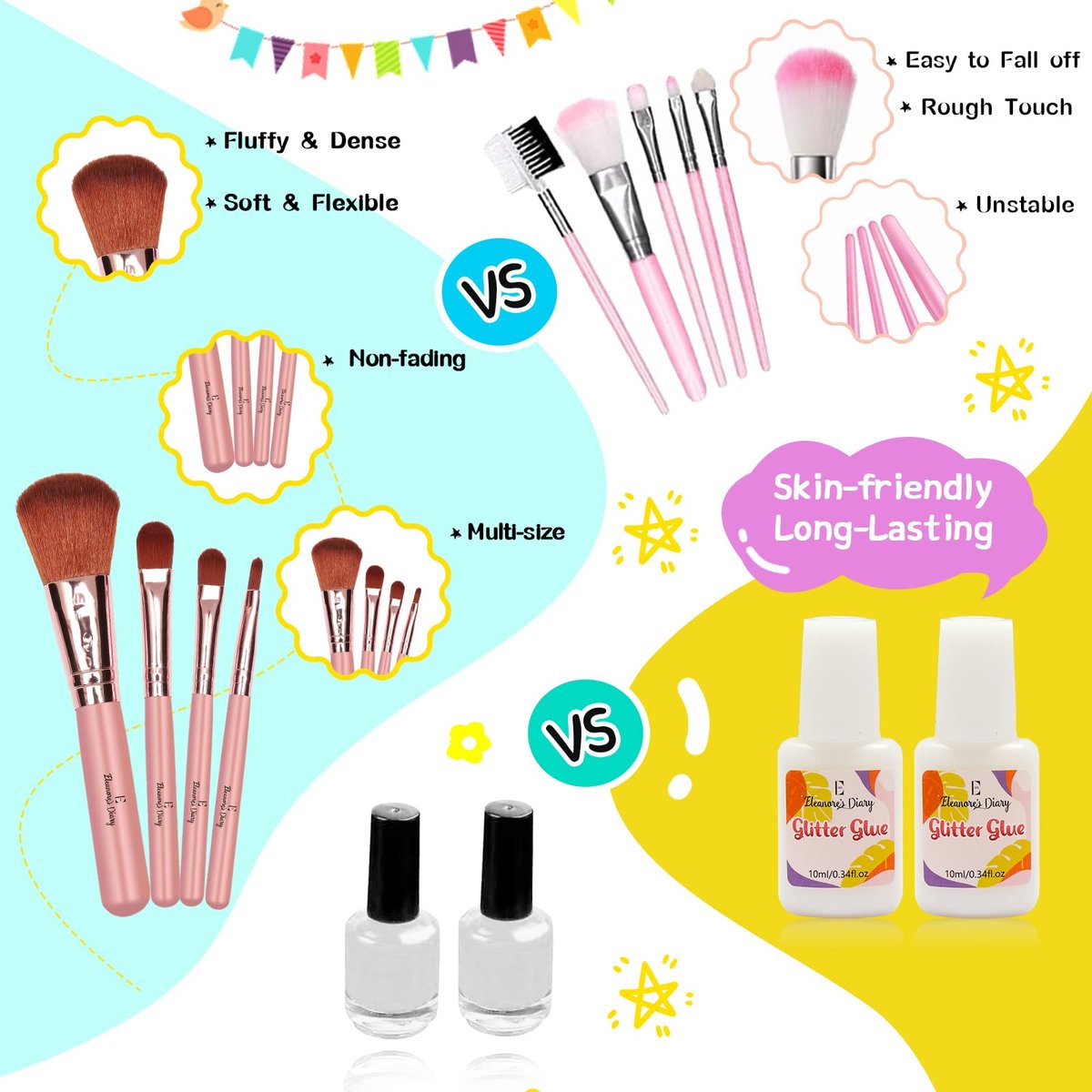 Eleanore's Diary 31 Glitter Colors Temporary Glitter Tattoo Kit for Kids – 165 Unique Stencils, Glue & Brushes – Arts & Crafts Makeup Set for Girls, Boys, Birthday Parties, Summer Festivals Avelisse