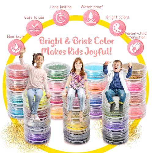 Eleanore's Diary 31 Glitter Colors Temporary Glitter Tattoo Kit for Kids – 165 Unique Stencils, Glue & Brushes – Arts & Crafts Makeup Set for Girls, Boys, Birthday Parties, Summer Festivals Avelisse