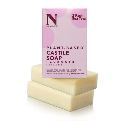 Dr. Natural Castile Bar Soap - Lavender Multipurpose Soap for Face, Body & Hair - Sensitive Skin Friendly, Anti-Acne, 2-Pack (4 oz each)
