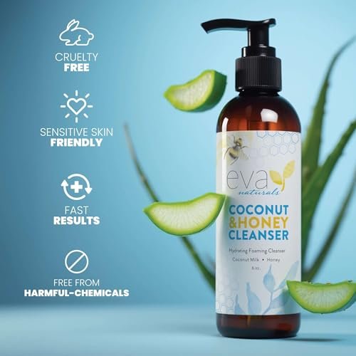 Eva Naturals Coconut & Honey Foaming Face Wash – Gentle Hydrating Facial Cleanser for Sensitive & Aging Skin, 6 Fl Oz Avelisse