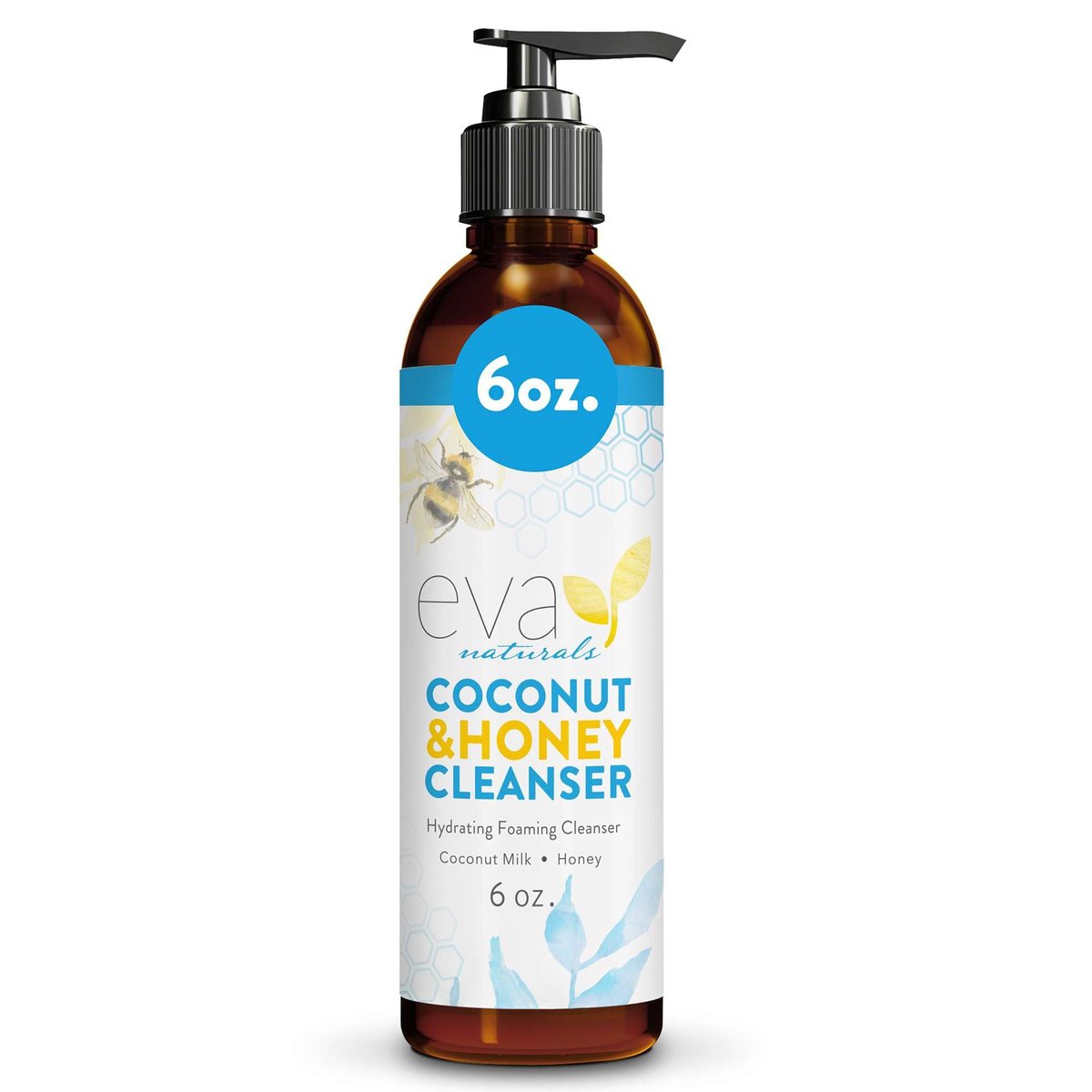 Eva Naturals Coconut & Honey Foaming Face Wash – Gentle Hydrating Facial Cleanser for Sensitive & Aging Skin, 6 Fl Oz Avelisse