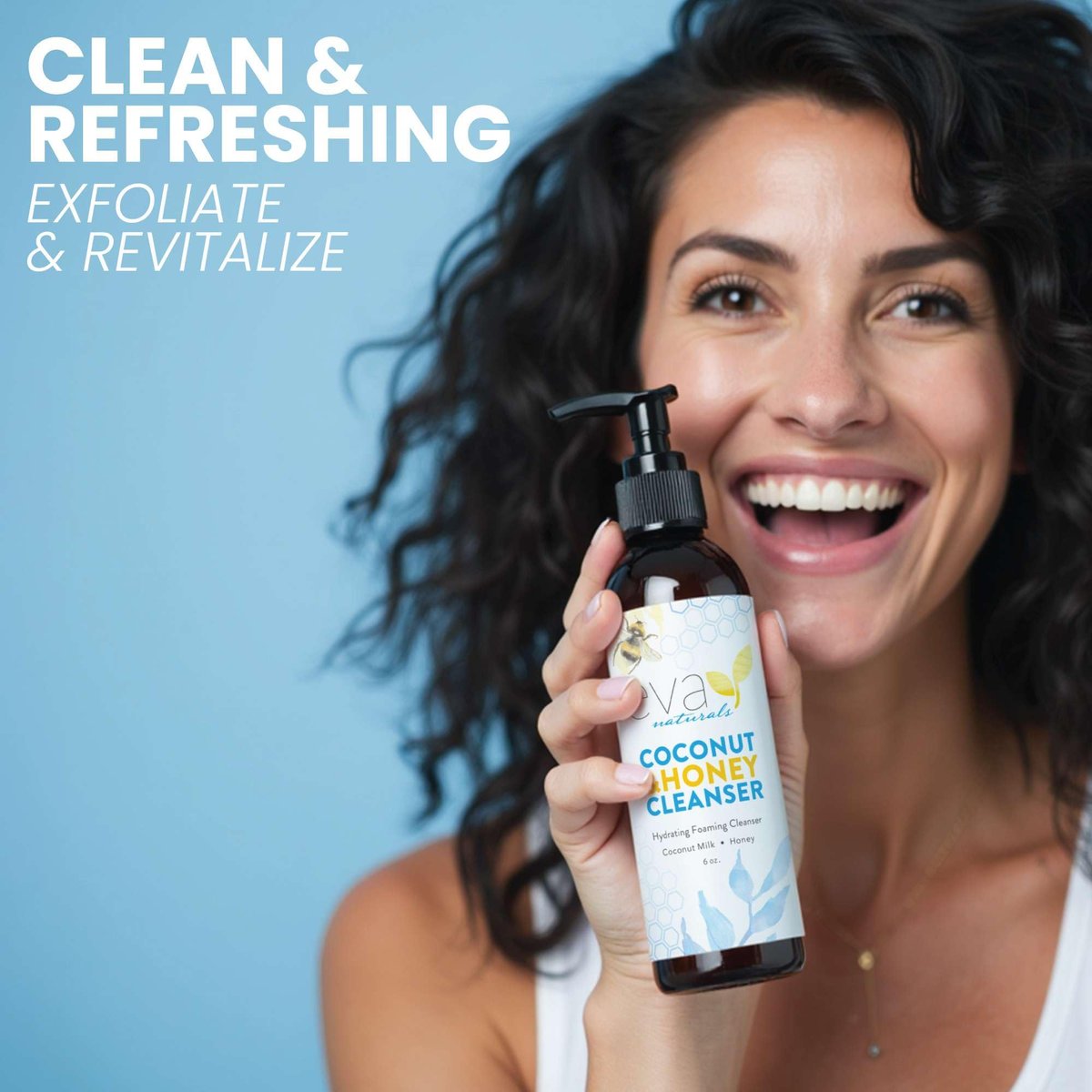 Eva Naturals Coconut & Honey Foaming Face Wash – Gentle Hydrating Facial Cleanser for Sensitive & Aging Skin, 6 Fl Oz Avelisse