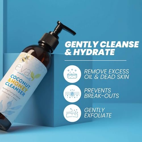 Eva Naturals Coconut & Honey Foaming Face Wash – Gentle Hydrating Facial Cleanser for Sensitive & Aging Skin, 6 Fl Oz Avelisse