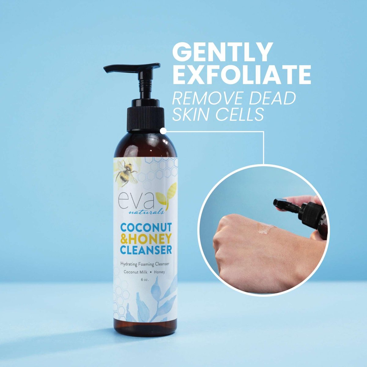 Eva Naturals Coconut & Honey Foaming Face Wash – Gentle Hydrating Facial Cleanser for Sensitive & Aging Skin, 6 Fl Oz Avelisse
