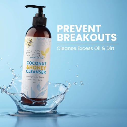 Eva Naturals Coconut & Honey Foaming Face Wash – Gentle Hydrating Facial Cleanser for Sensitive & Aging Skin, 6 Fl Oz Avelisse