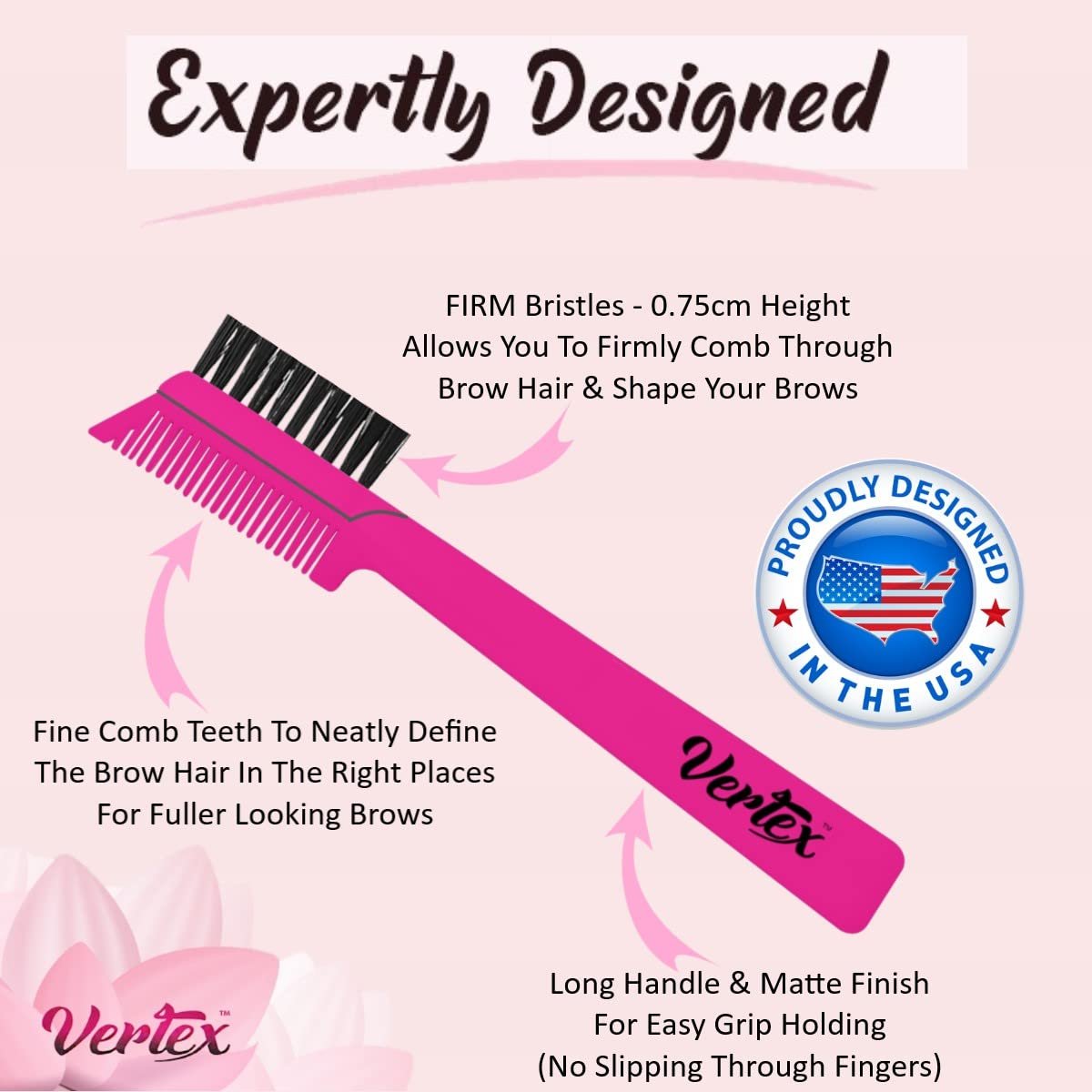 Vertex Eyebrow Brush Pencil Comb Kit - Duo Spoolie Thin Angled Real Firm Bristles for Tint, Powder, Brow Pomade, Gel - Makeup Combing & Shaping Eyelashes - görsel 7