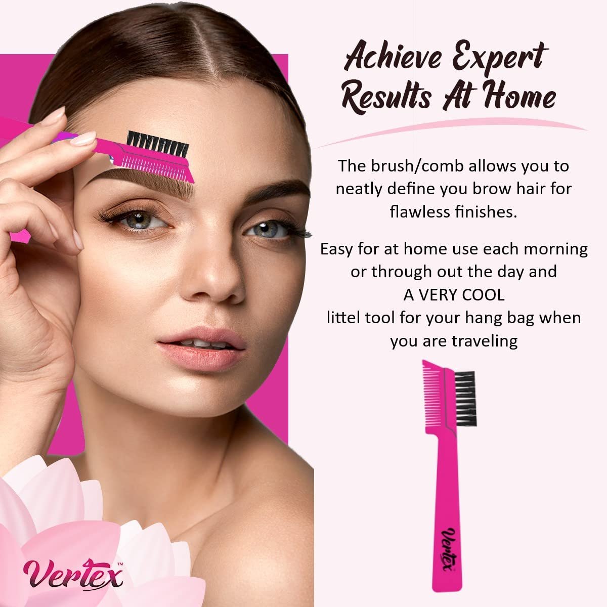 Vertex Eyebrow Brush Pencil Comb Kit - Duo Spoolie Thin Angled Real Firm Bristles for Tint, Powder, Brow Pomade, Gel - Makeup Combing & Shaping Eyelashes - görsel 3