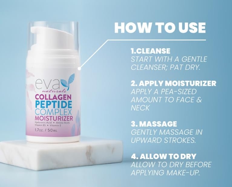Eva Naturals Collagen Peptide Complex Moisturizer – Face Cream with Multi-Peptides, Hyaluronic Acid, Amino Acids, Vitamin B5 and E – Rich Night Lotion for Youthful Glow and Fine Line Care – 1.7 Fl Oz Avelisse