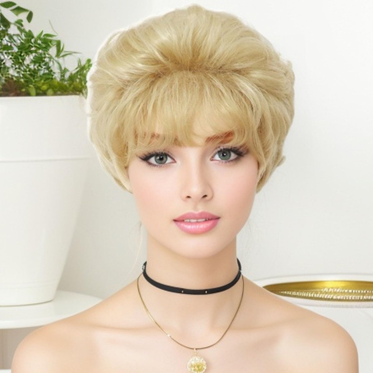 GNIMEGIL Short Curly Wig for Elderly Women - Light Blonde Synthetic Hair Wig Avelisse