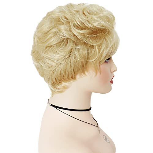 GNIMEGIL Short Curly Wig for Elderly Women - Light Blonde Synthetic Hair Wig Avelisse