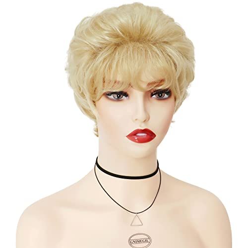 GNIMEGIL Short Curly Wig for Elderly Women - Light Blonde Synthetic Hair Wig Avelisse