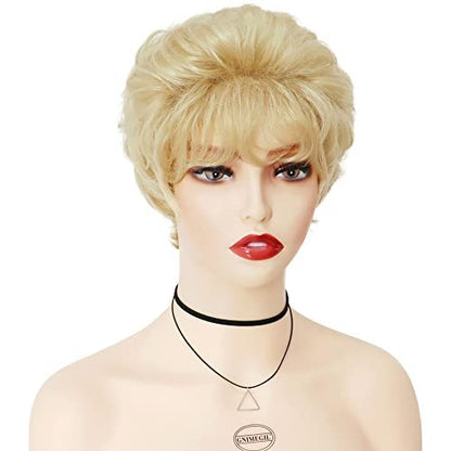 GNIMEGIL Short Curly Wig for Elderly Women - Light Blonde Synthetic Hair Wig Avelisse