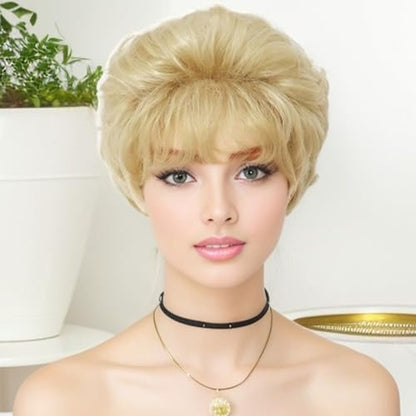 GNIMEGIL Short Curly Wig for Elderly Women - Light Blonde Synthetic Hair Wig Avelisse