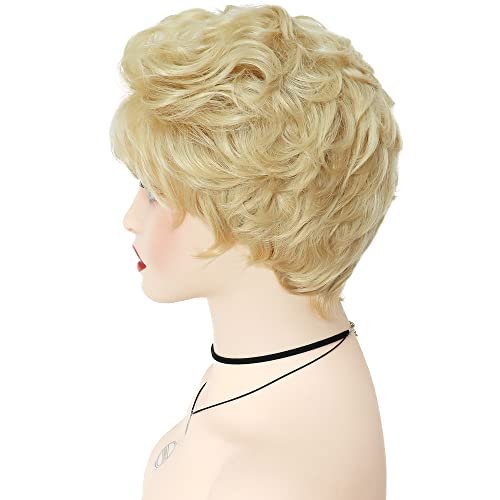 GNIMEGIL Short Curly Wig for Elderly Women - Light Blonde Synthetic Hair Wig Avelisse