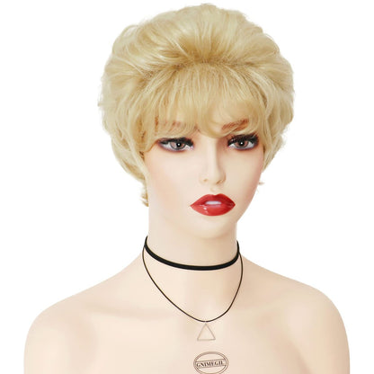 GNIMEGIL Short Curly Wig for Elderly Women - Light Blonde Synthetic Hair Wig Avelisse