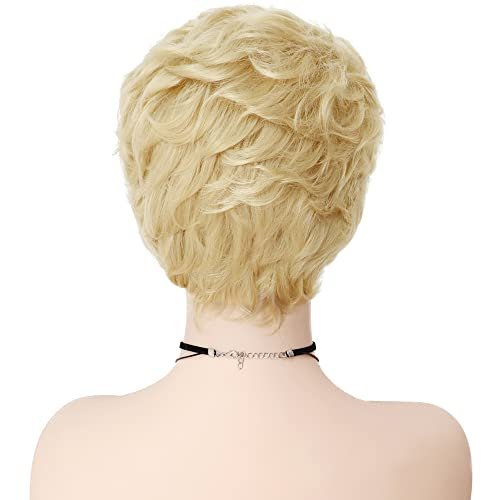 GNIMEGIL Short Curly Wig for Elderly Women - Light Blonde Synthetic Hair Wig Avelisse