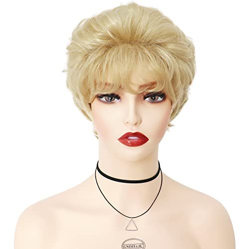 GNIMEGIL Short Curly Wig for Elderly Women - Light Blonde Synthetic Hair Wig Avelisse