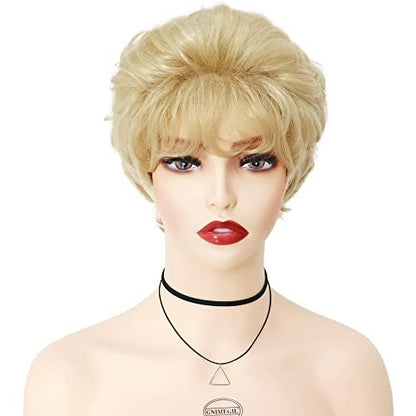 GNIMEGIL Short Curly Wig for Elderly Women - Light Blonde Synthetic Hair Wig Avelisse