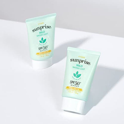 ETUDE Sunprise Mild Weightless Watery Light Texture SPF50+ PA+++ 1.7 fl. Oz (50ml) - Light Moisturizing Sunblock for Sensitive Skin | Korean Skin Care Avelisse