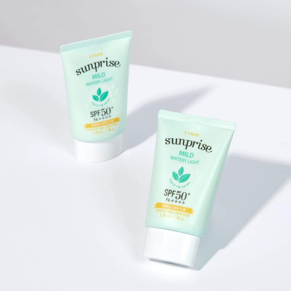 ETUDE Sunprise Mild Weightless Watery Light Texture SPF50+ PA+++ 1.7 fl. Oz (50ml) - Light Moisturizing Sunblock for Sensitive Skin | Korean Skin Care Avelisse