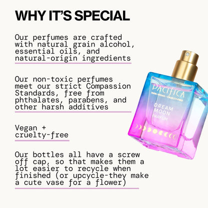 Pacifica Dream Moon Women's Spray Perfume 1 fl oz – Long-Lasting Floral Woody Fragrance for Her - Rose, Patchouli, Sandalwood – 100% Vegan, Cruelty-Free, Phthalate-Free