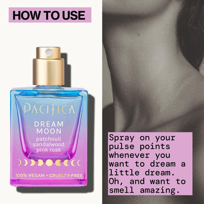 Pacifica Dream Moon Women's Spray Perfume 1 fl oz – Long-Lasting Floral Woody Fragrance for Her - Rose, Patchouli, Sandalwood – 100% Vegan, Cruelty-Free, Phthalate-Free