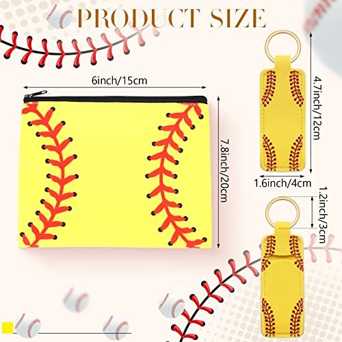 Saintrygo 20 Pieces Softball Cosmetic Bag Set - Portable Neoprene Makeup Bags with Keychain for Women, Girls, Team Players (Yellow) - görsel 4