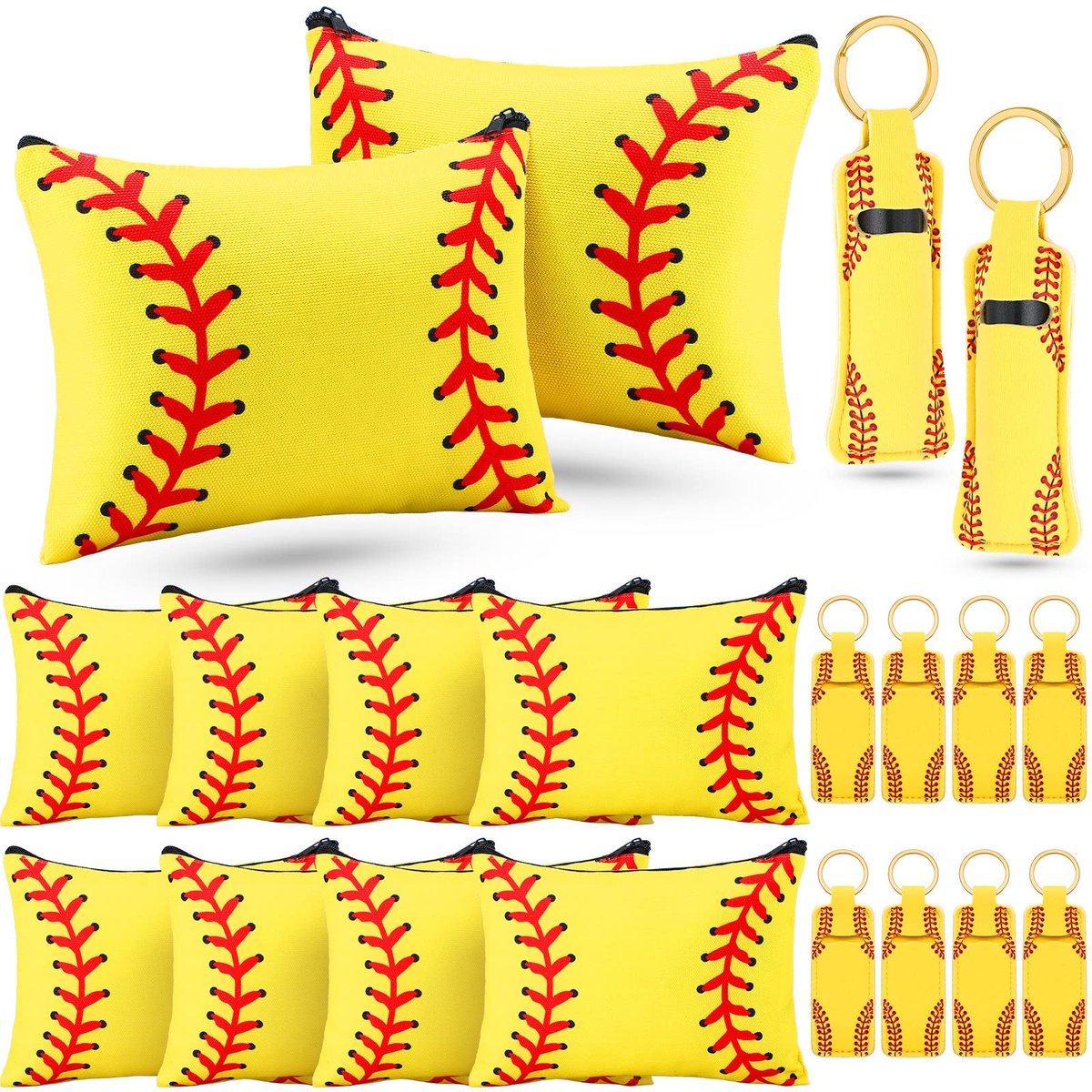 Saintrygo 20 Pieces Softball Cosmetic Bag Set - Portable Neoprene Makeup Bags with Keychain for Women, Girls, Team Players (Yellow) - görsel 1