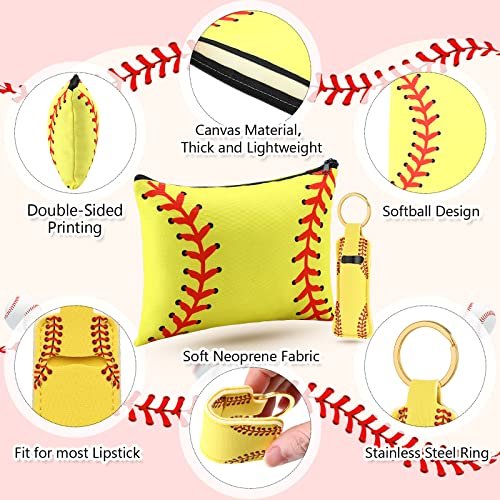 Saintrygo 20 Pieces Softball Cosmetic Bag Set - Portable Neoprene Makeup Bags with Keychain for Women, Girls, Team Players (Yellow) - görsel 6