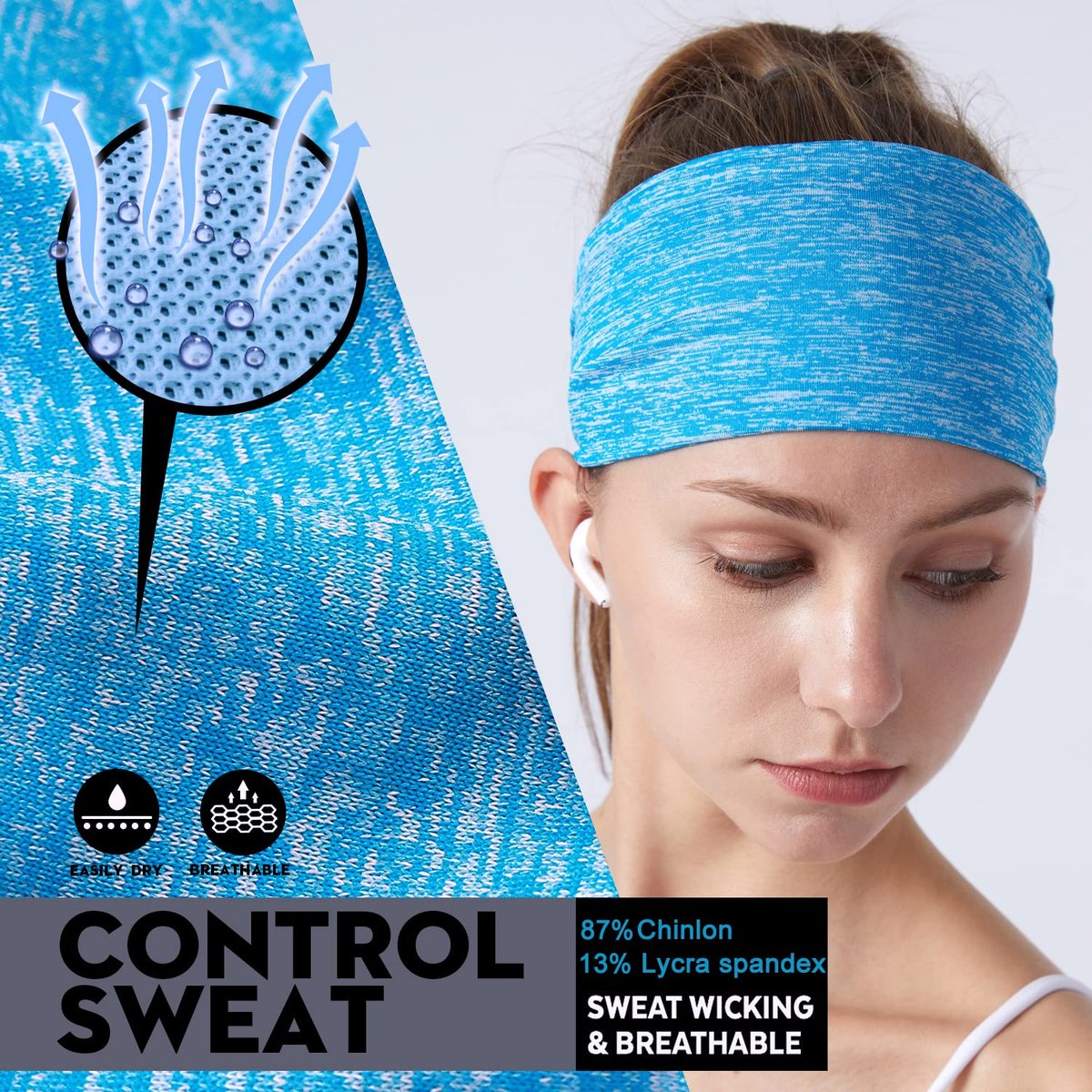 DASUTA Workout Headbands for Women - Non Slip Sport Hair Bands, Moisture Wicking Sweatbands for Yoga, Fitness, Travel, Athletic (Style 1-10 Color) - görsel 5