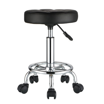 HMTOT Round Rolling Stool with PU Leather Seat - Height Adjustable Swivel Stool on Wheels, Black Avelisse