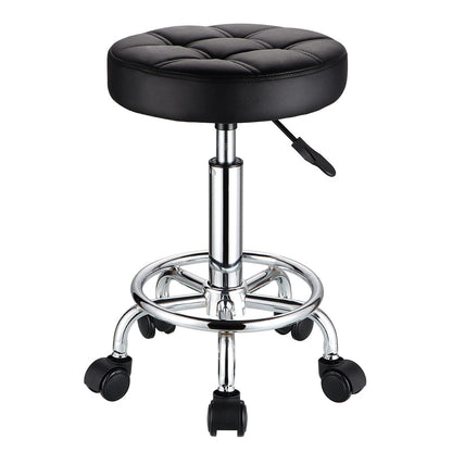 HMTOT Round Rolling Stool with PU Leather Seat - Height Adjustable Swivel Stool on Wheels, Black Avelisse