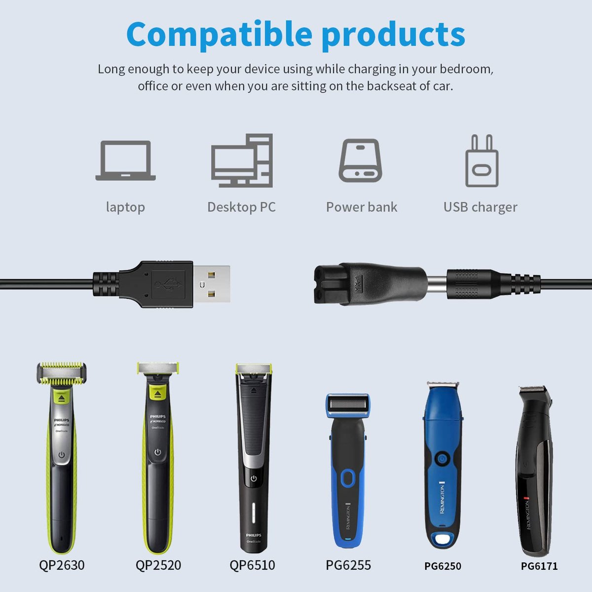 Czepa Power 5V USB Charger Cord Replacement for Philips Norelco Shavers, Electric Razors, SURKER Clippers, and HQ8505 Adapter Compatible Devices - görsel 5