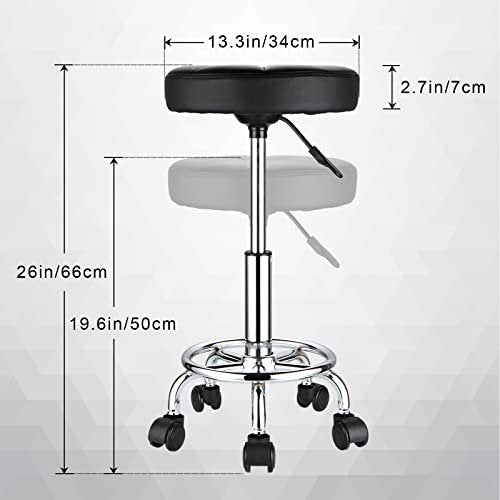 HMTOT Round Rolling Stool with Wheels - Height Adjustable Swivel Stool Chair for Spa, Salon, Massage - Black Avelisse