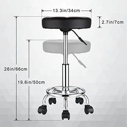 HMTOT Round Rolling Stool with Wheels - Height Adjustable Swivel Stool Chair for Spa, Salon, Massage - Black Avelisse