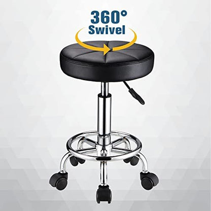 HMTOT Round Rolling Stool with Wheels - Height Adjustable Swivel Stool Chair for Spa, Salon, Massage - Black Avelisse